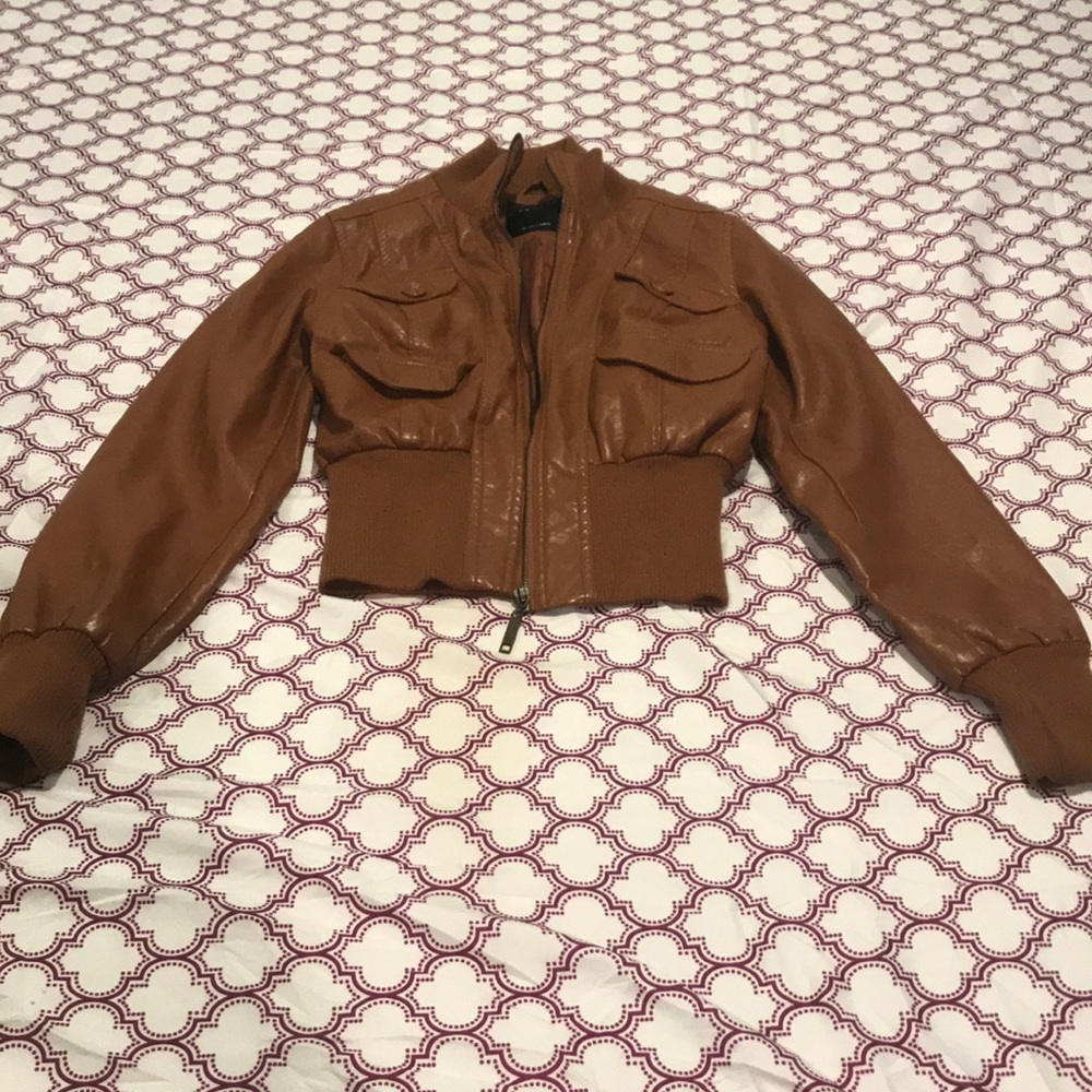 Junior’s Faux Tan Leather Bomber